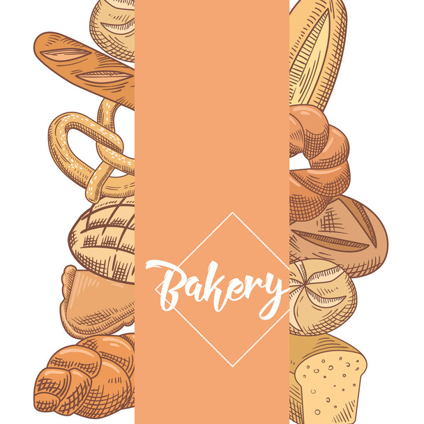 Fresh Bread. Hand Drawn Bakery Design with Loaf and Buns. Vector illustration - Vector, Image