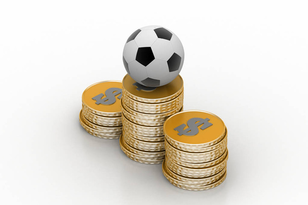 3d illustration of  Football ball with gold coins  - Foto, afbeelding