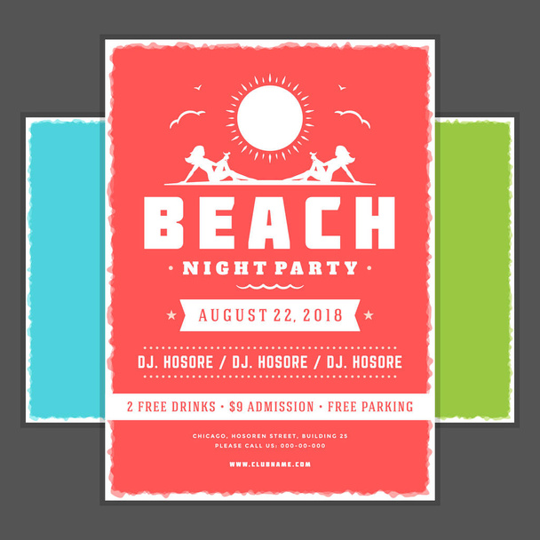 Retro summer party design poster or flyer. Night club event typography. - Vettoriali, immagini