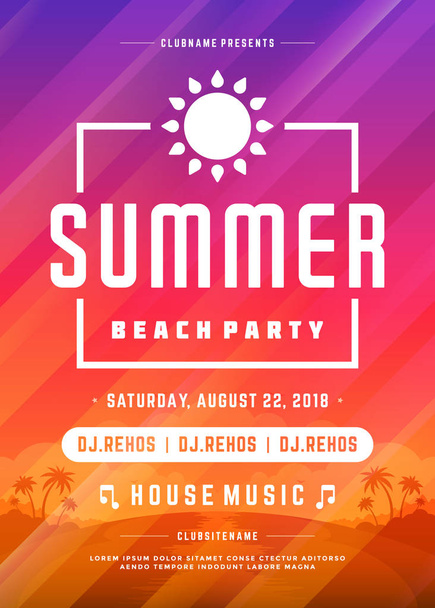 Retro summer party design poster or flyer on abstract background. - Vetor, Imagem