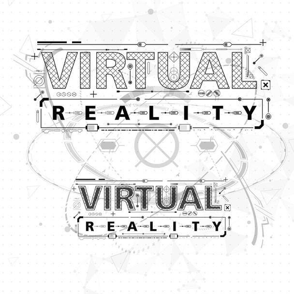 Virtual reality. Conceptual Layout for print and web. Lettering with futuristic user interface elements. - Vector, Image