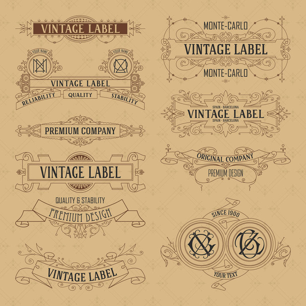 Elementos florales antiguos vintage - cintas, monogramas, rayas, líneas, ángulos, borde, marco, etiqueta, logotipo
 - Vector, Imagen