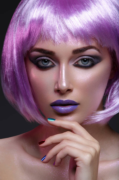 Beautiful girl in purple wig - Fotó, kép