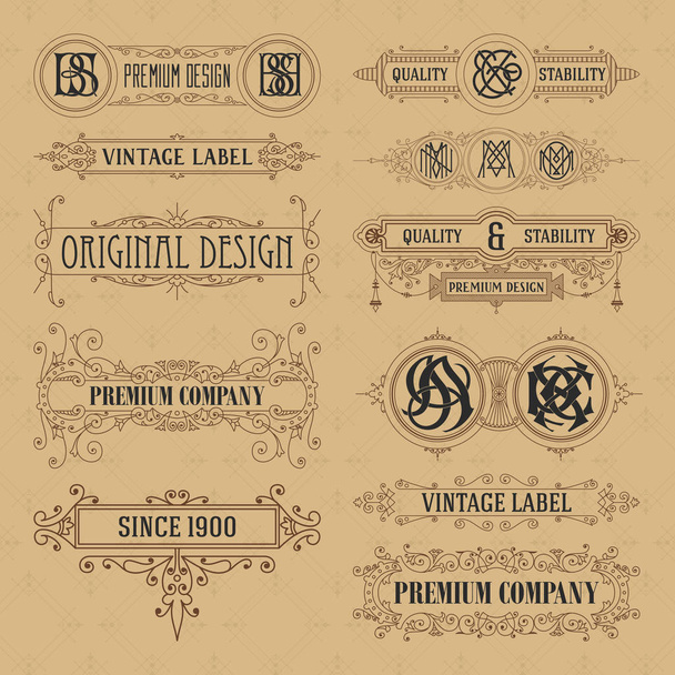 Old vintage floral elements - ribbons, monograms, stripes, lines, angles,border, frame,label, logo - Vector, Image