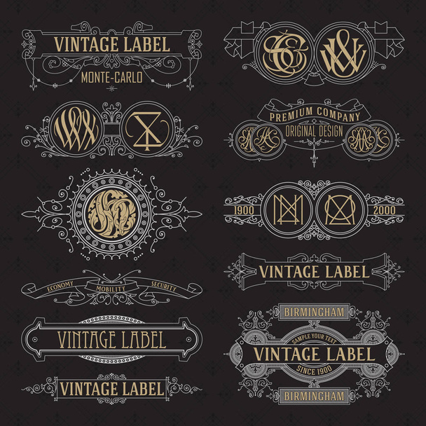 Vanha vintage kukka elementtejä - nauhat, monogrammit, raidat, linjat, kulmat, raja, runko, etiketti, logo
 - Vektori, kuva