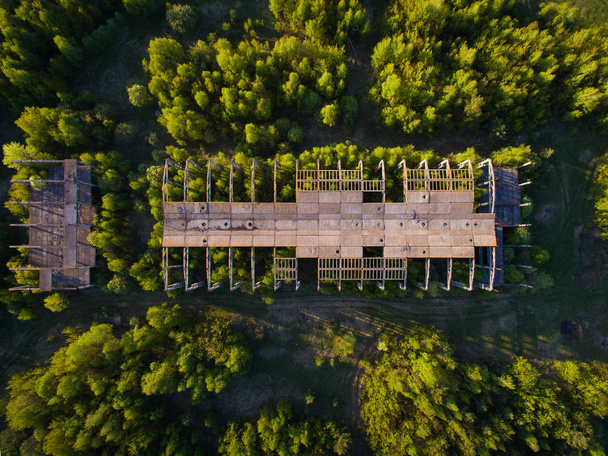 tamamlanmamış bir ağaçları ile büyümüş bina terk. kavramsal arka plan - Fotoğraf, Görsel
