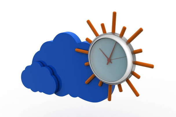 3d illustration Sun clock with cloud - Foto, afbeelding