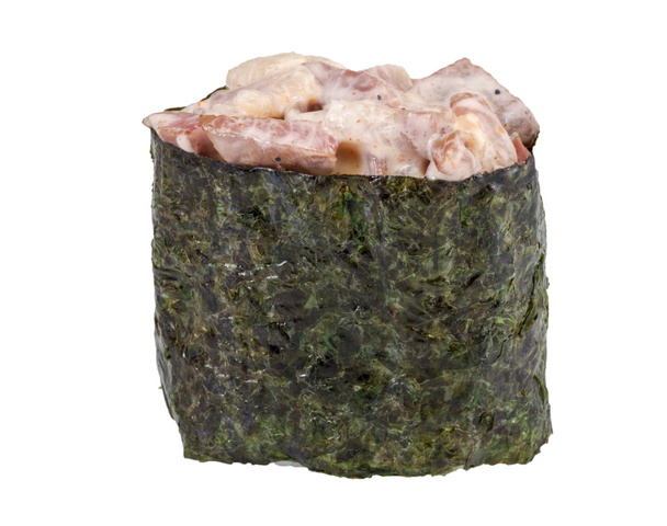 Sushi speziato con fette di anguilla affumicata, pollo e caviale
 - Foto, immagini