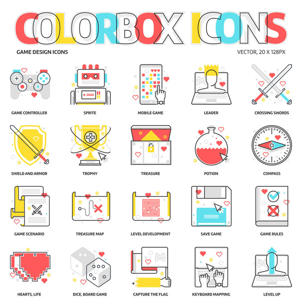 カラー ボックスのアイコン、ゲーム開発の背景とグラフィックス - ベクター画像