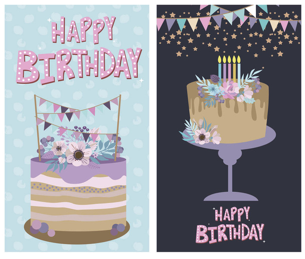 Conjunto de cartão de aniversário feliz
  - Vetor, Imagem