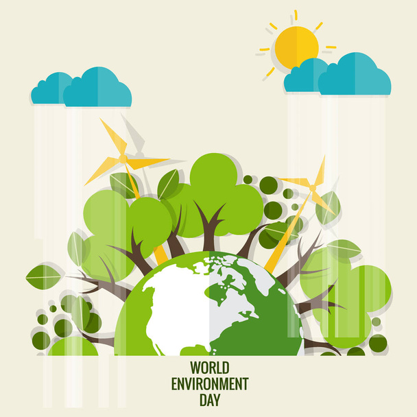 Концепция Всемирного дня окружающей среды. Зеленая Эко Земля. Векторная иллюстрация
. - Вектор,изображение