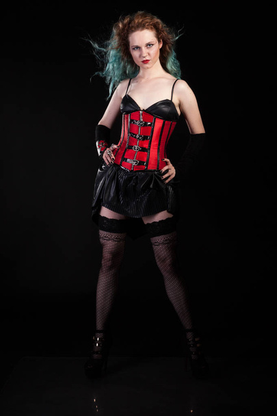 Sexy sensual woman in fetish leather corset - Zdjęcie, obraz