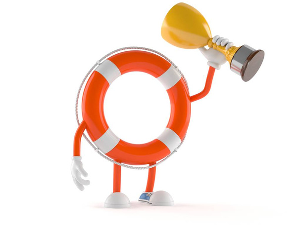 Life buoy character holding golden trophy - Photo, Image