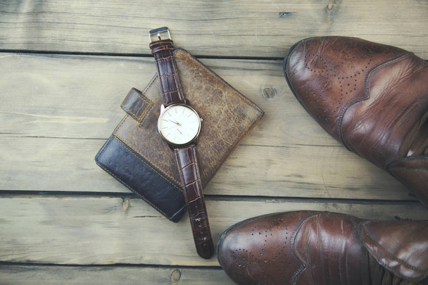 man shoes,watch and wallet - Photo, image
