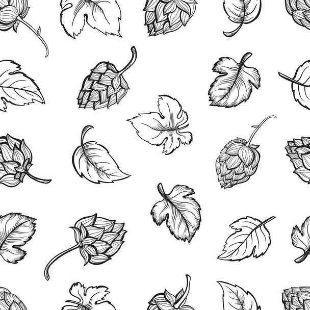 Hand drawn engraving style Hops Seamless pattern. - Vector, Imagen