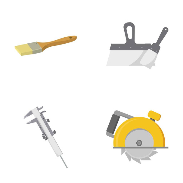 Brush, spatula, caliper, hand circular. Build and repair set collection icons in cartoon style vector symbol stock illustration web. - Вектор,изображение