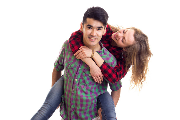 Young couple in plaid shirts - Photo, Image