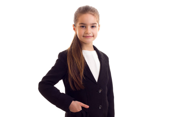 Little girl in black jacket - Φωτογραφία, εικόνα