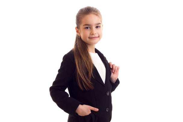 Little girl in black jacket - Photo, image