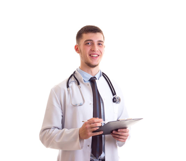 Молодой человек в халате врача
 - Фото, изображение