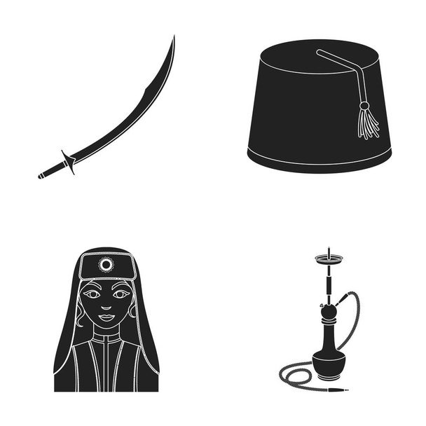 Turkish fez, yatogan, turkish, hookah.Turkey set collection icons in black style vector symbol stock illustration web. - Vector, Image
