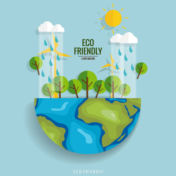 Eco Friendly. Ecologie concept met Green Eco aarde en bomen. Ve - Vector, afbeelding