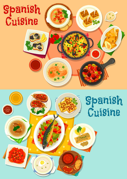 Menüsymbole der spanischen Küche für das Dinner-Design - Vektor, Bild
