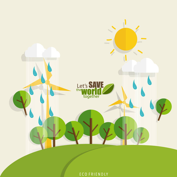 ECO FRIENDLY. Ecology concept with tree background. Vector illus - Vector, Image