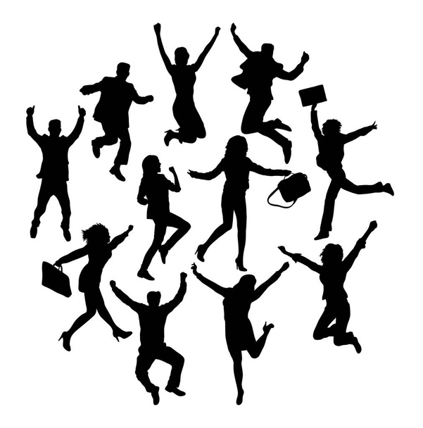Jumping Silhouettes With Happiness Expression - Vector, Image