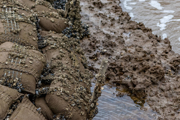 homokzsákokat az árvíz ellenőrzése - Fotó, kép