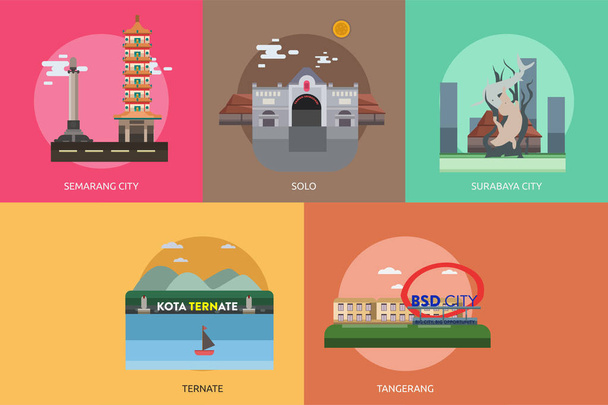 インドネシアの都市の概念設計 - ベクター画像