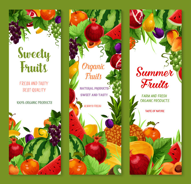Vector banners with fresh tropical exotic fruits - Vector, Image