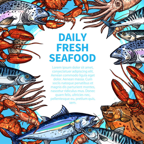 Vektor menu pro mořské plody nebo rybí trh s potravinami - Vektor, obrázek