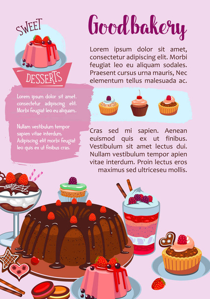 Vector poster for bakery shop pastry desserts - Вектор, зображення