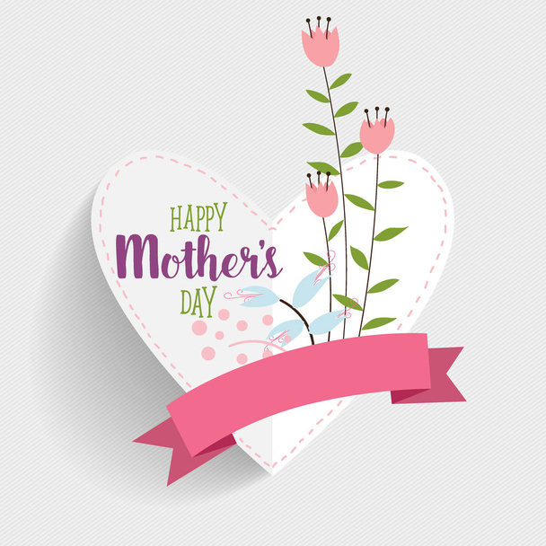 Happy Mother's Day, Floral bouquets with ribbon, vector illustra - Vetor, Imagem