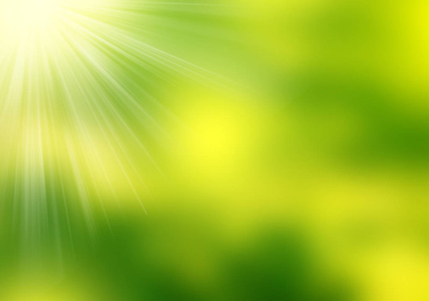 Fondo borroso verde abstracto, efectos de luz y explosión de sol
. - Foto, imagen