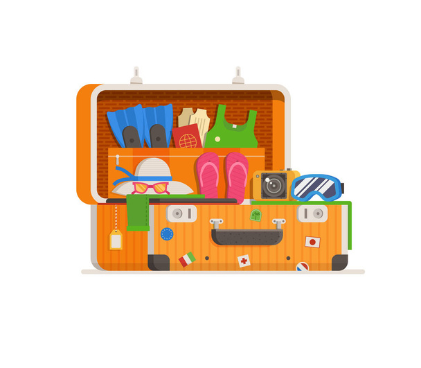 Ταξίδια βαλίτσα γεμάτη δραστηριότητες - Διάνυσμα, εικόνα