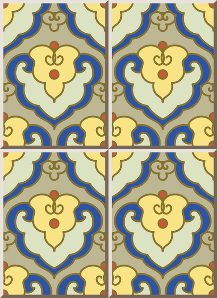 Ceramic tile pattern Japanese spiral cross round geometry frame - Vector, Image