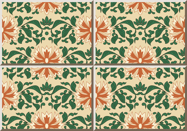 Керамічна плитка візерунок ботанічний сад природа зелений лист лози оранжевий
 - Вектор, зображення