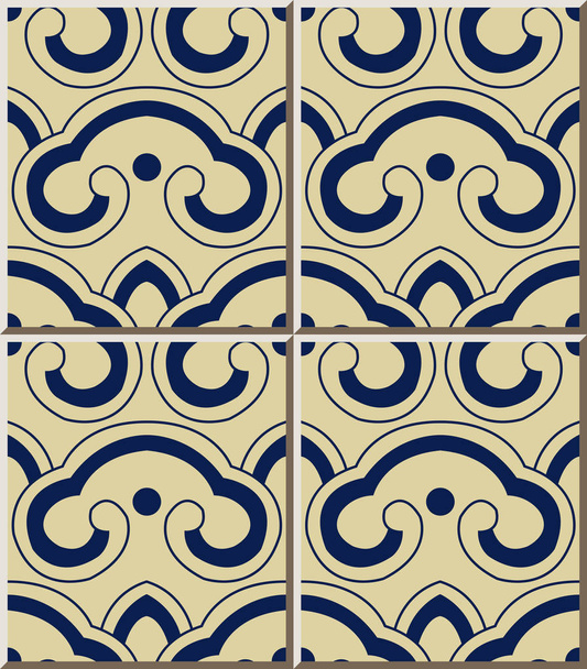 Ceramic tile pattern oriental curve cross round Japanese pattern - Vector, Image