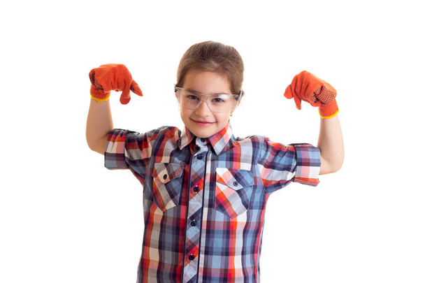Little girl in glasses and gloves - Photo, Image