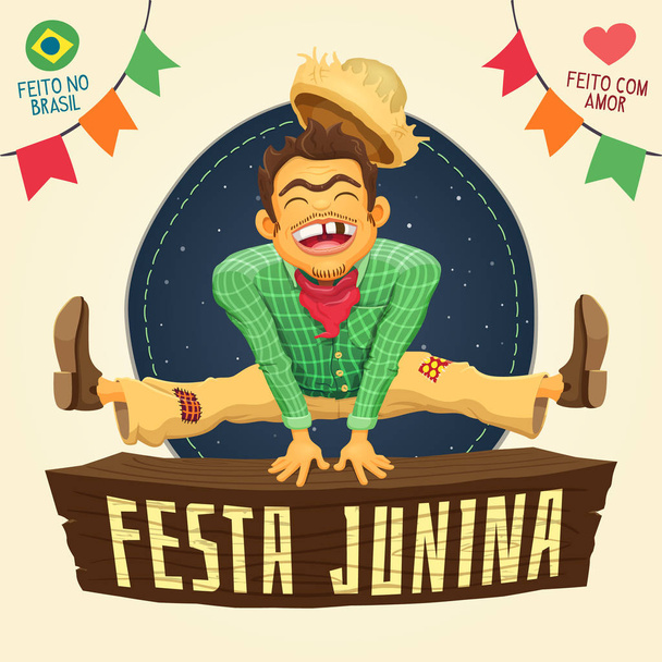 Festa Junina (Braziliaanse June Party) - Happy boer springen over - Vector, afbeelding