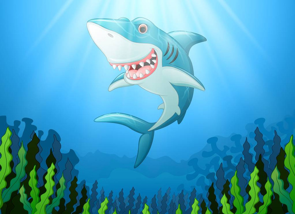 Rekin biały kreskówka pod wodą - Wektor, obraz