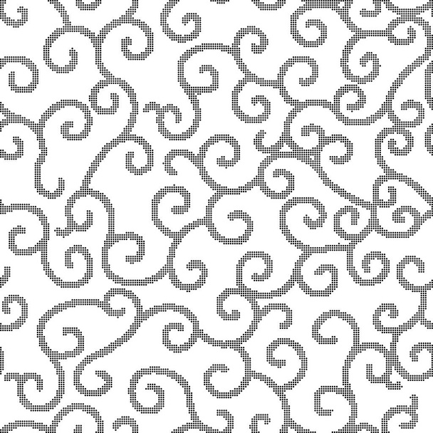 Halftone round black seamless background spiral curve vine line  - Vector, Image