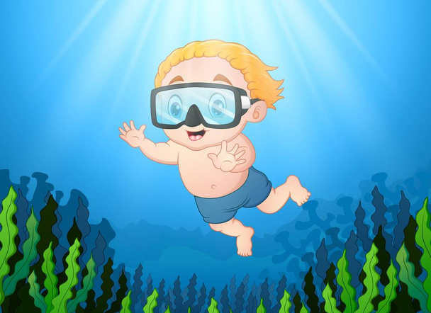 Snorkeling menino desenhos animados
 - Vetor, Imagem