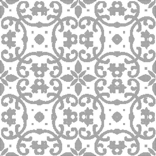 Halftone round black seamless background curve cross chain flowe - Vector, Image