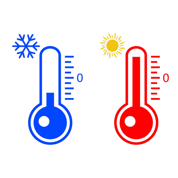 Thermometer measuring heat and cold, with sun and snowflake icons - Vector, Image