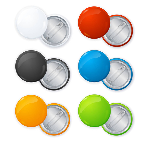 Realistic Empty Color Blank Circle Button Badge Pin Set. Vector - Διάνυσμα, εικόνα