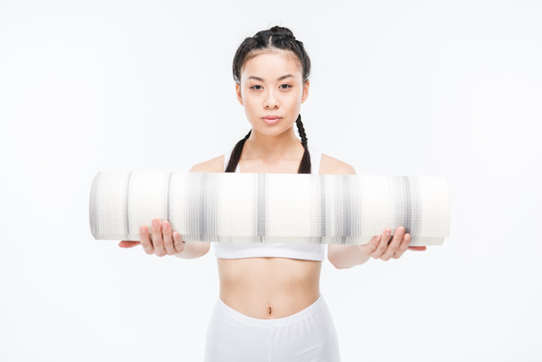 asian girl with yoga mat  - Foto, Imagem