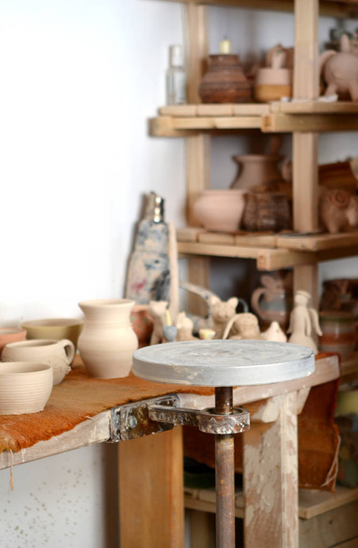 pottery manufactory and potters wheel - Photo, Image